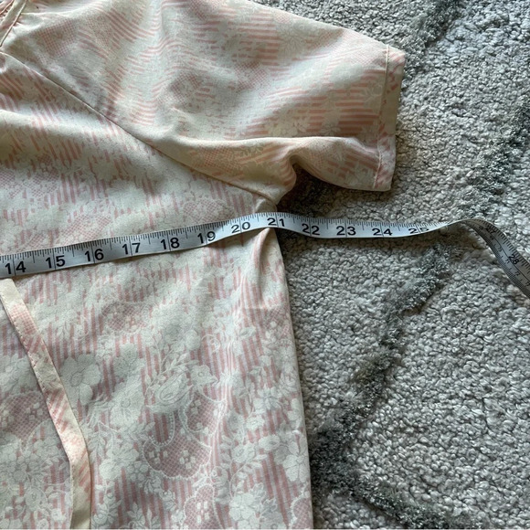 Vintage Ann Leslie white pink floral dress button snap knee length tiered medium - Picture 11 of 13